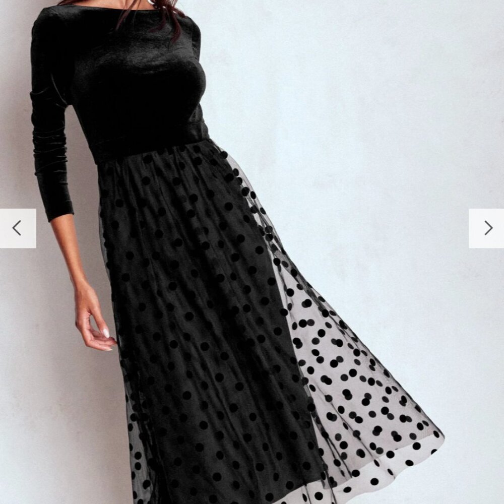 Boden Velvet Bodice Polka Dot Dress NWT